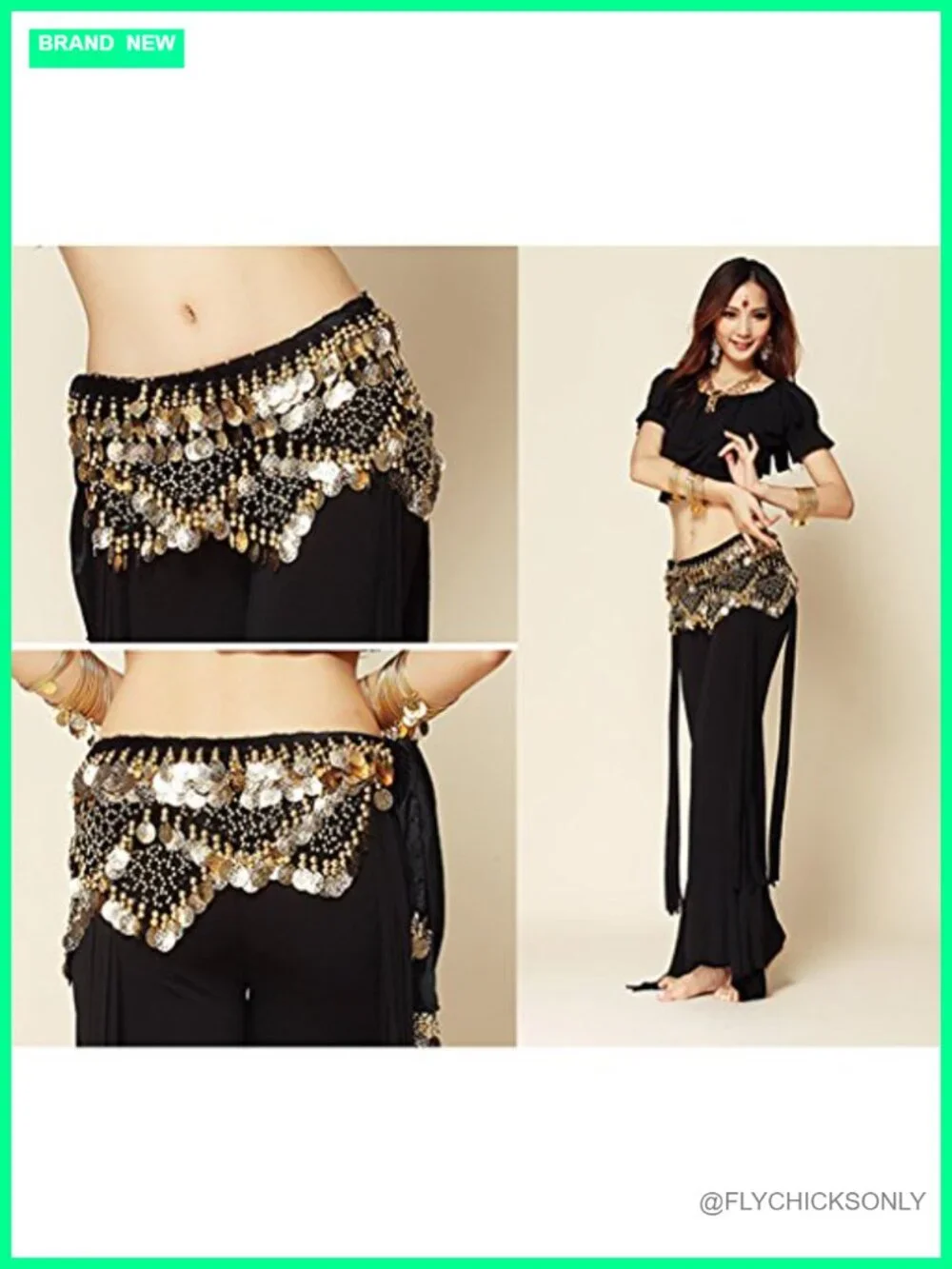 Bellydance Hip Scarf with Gold Coins Wrap Noisy Dance Skirt